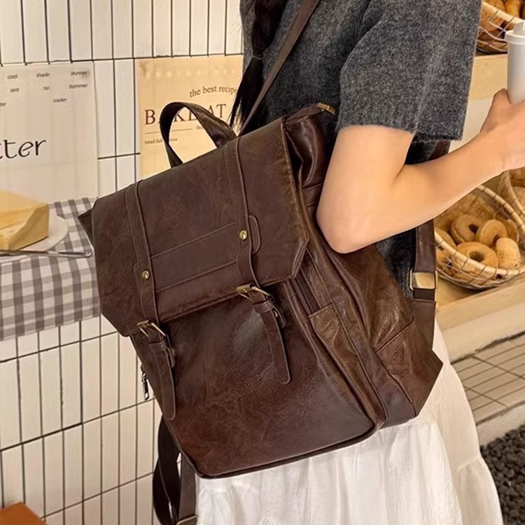 Leather Backpack Vintage - Damen-Rucksack aus PU-Leder, lässig, für Teenager-Mädchen,