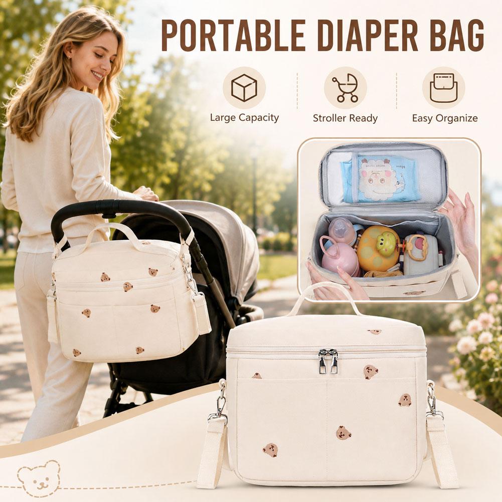 Backpack Diaper Bag - Niedliche Bären-Flaschenkühltasche, Thermoisolierte Kinderwagen-Organizer-Tasche, Wasserdichte Wickeltasche