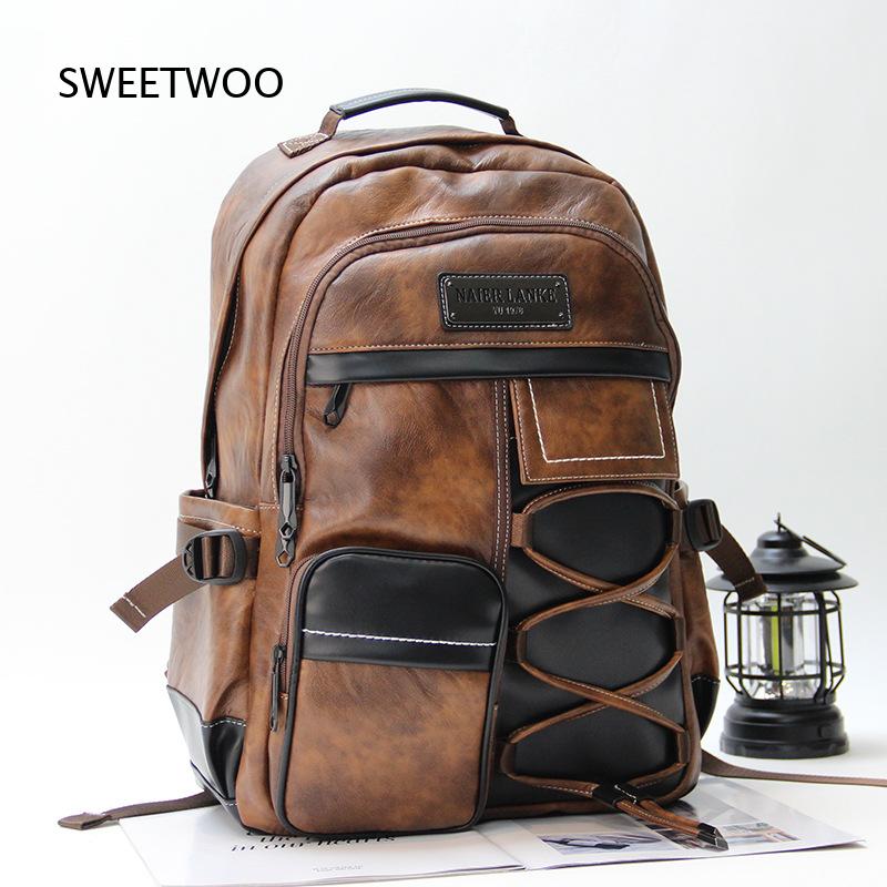 Leather Backpack Vintage - Herren-Rucksack in Braun mit Farbblock-Design, aus