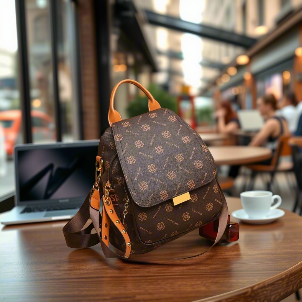 Leather Backpack Vintage - Retro bedruckter Rucksack für Damen aus